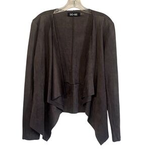 DO+BE Brown Draped Open-Front Faux Suede Jacket